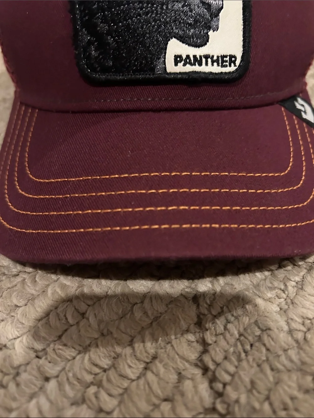 Goorin Bros Burgundy Panther Trucker Hat with Yellow Stitching - Picture 5 of 16